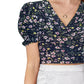 Floral Bliss V-Neck Puff Sleeve Crop Top with Tie-Back Detail