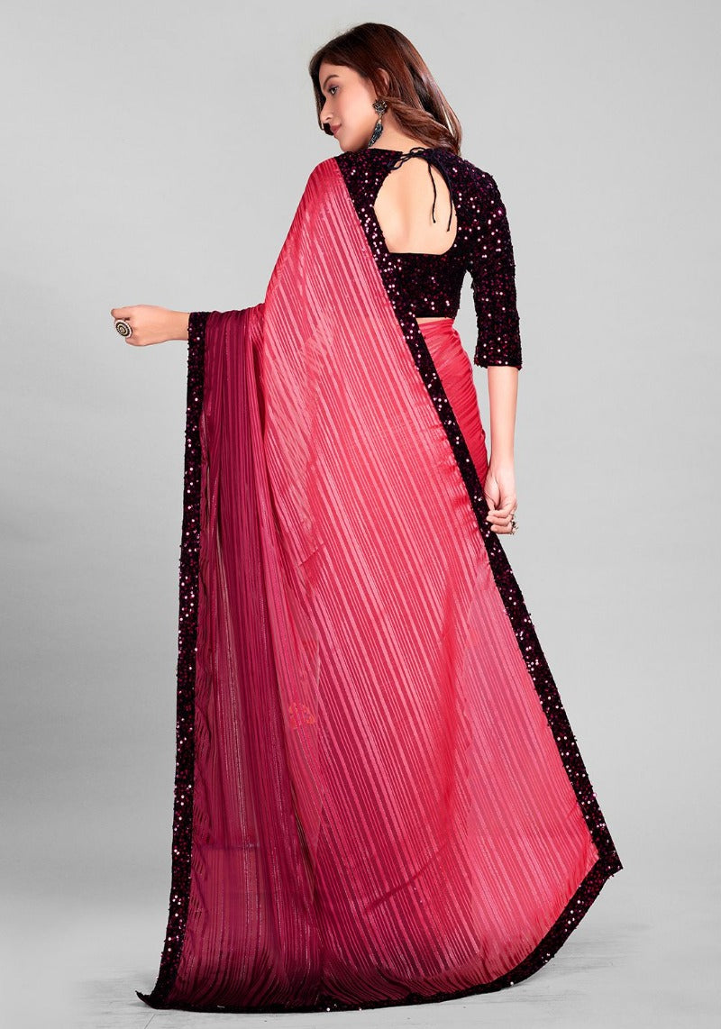 Pink Sequins Embellished Fancy Silk Saree with Blouse