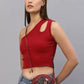 Women's Red One Shoulder Ribbed Crop Top
