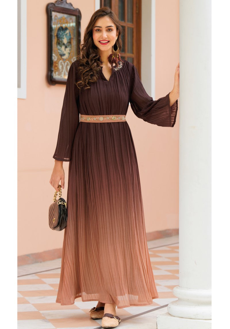 Shaded Georgette Coffee Colour Full Dress