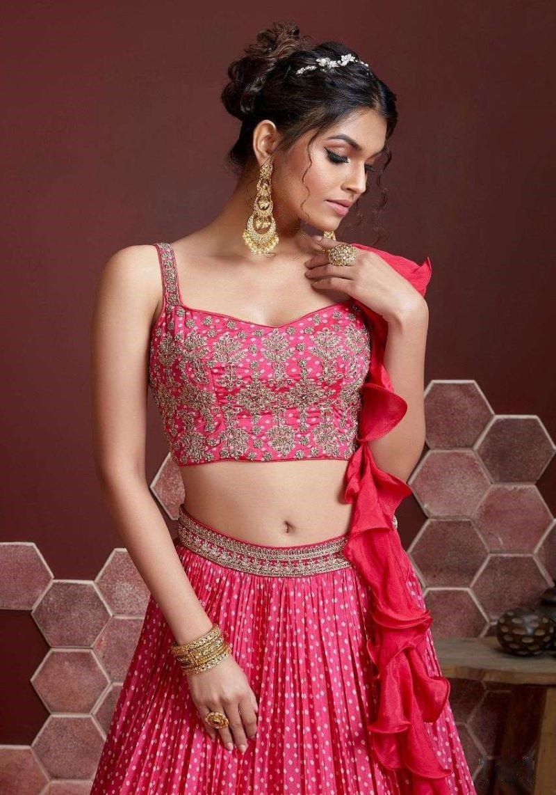 RE - Pink Colored Sequence Embroidery Work Designer Lehenga Choli - Party  wear lehengas - Lehengas - Indian