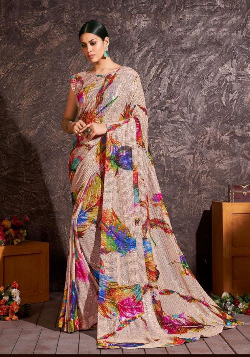 Digital Printed Net Sequence Saree