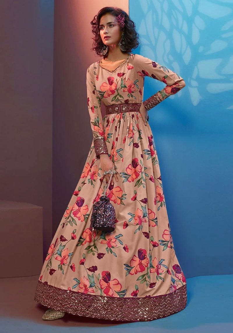 Multicolor Casual Wear Floral Printed Cotton Gown