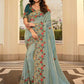 Mint Green Heavy Embroidered Viscose Saree