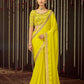 Yellow Party Wear Chinnon Silk Sequence Saree