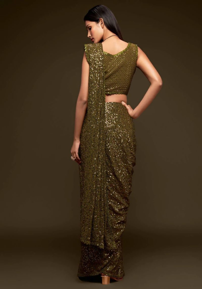 Glimmering Green Color Sequence Party Wear Saree – Amrutamfab