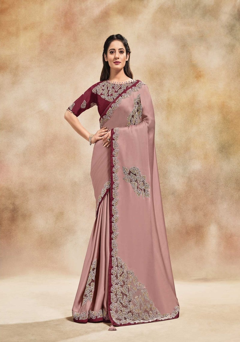 Beige Crepe Silk Resham Saree