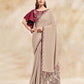 Party Wear Beige Crepe Silk Resham and Cord Embroidered Saree