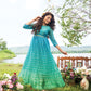 Turquoise-Green Flared Gown Full View