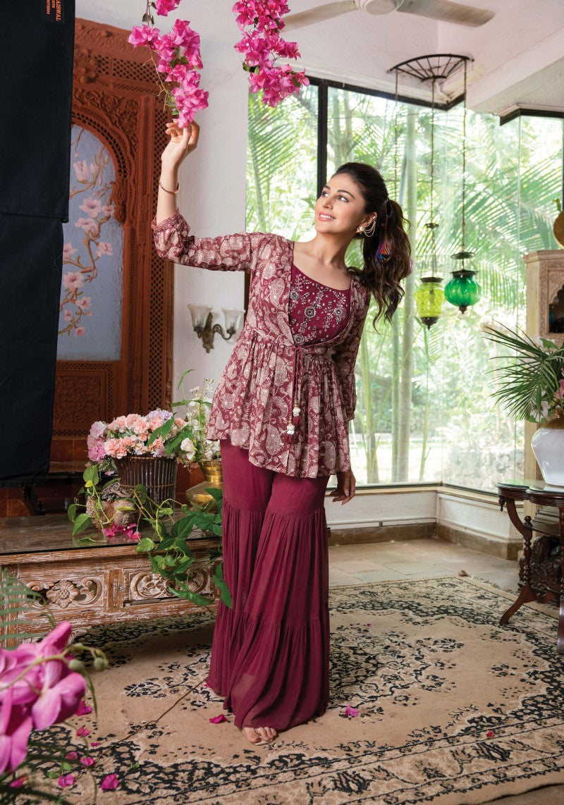 Maroon Crop Top Divider Palazzo