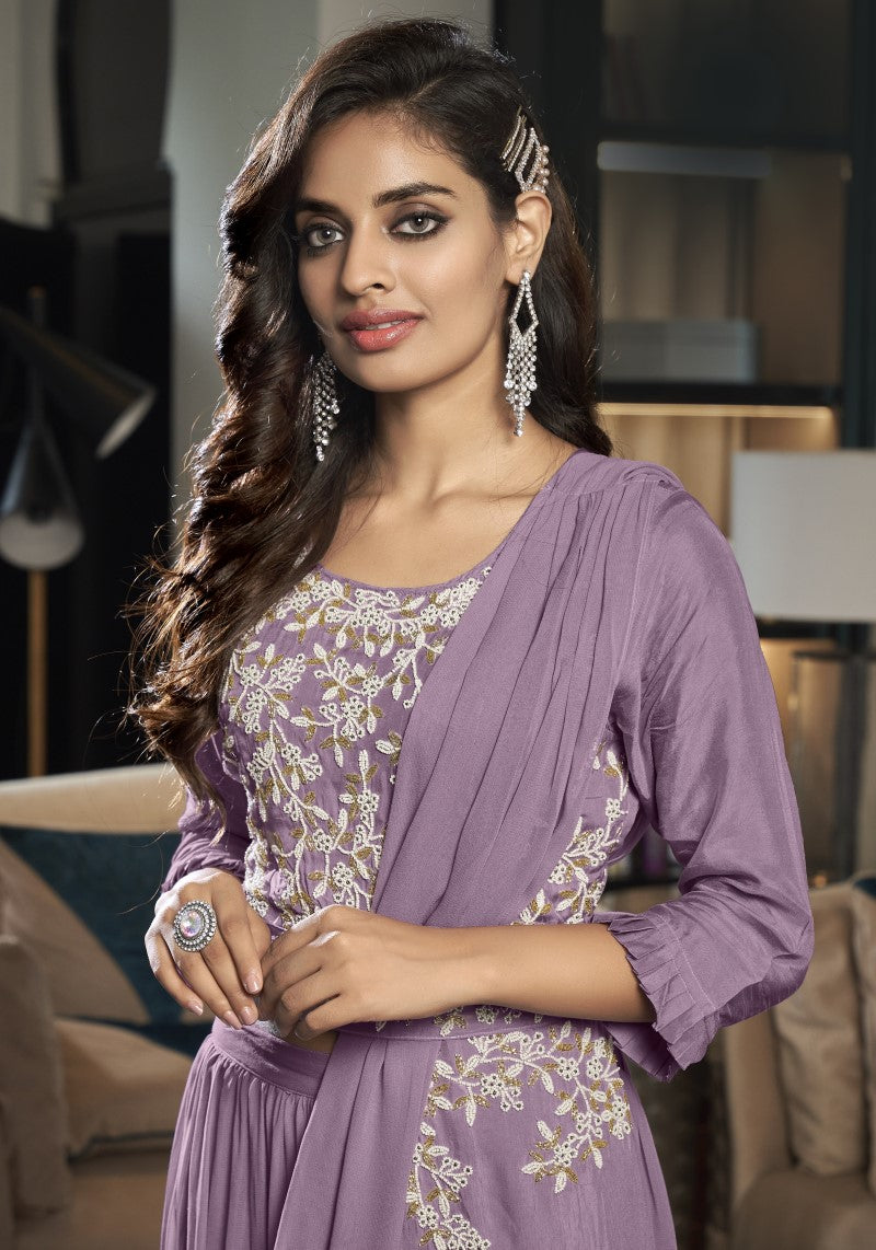 Purple Viscose Indo-Western Dress