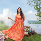 Striped Flared Designer Gown