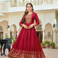 Maroon Foil Printed Embroidered Designer Gown