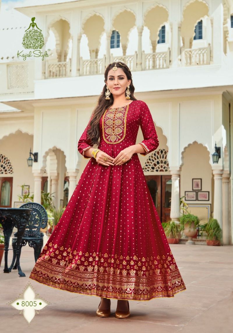 Maroon Foil Printed Embroidered Designer Gown