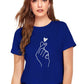 Royal Blue Heart Print Women’s Cotton Round Neck T-Shirt