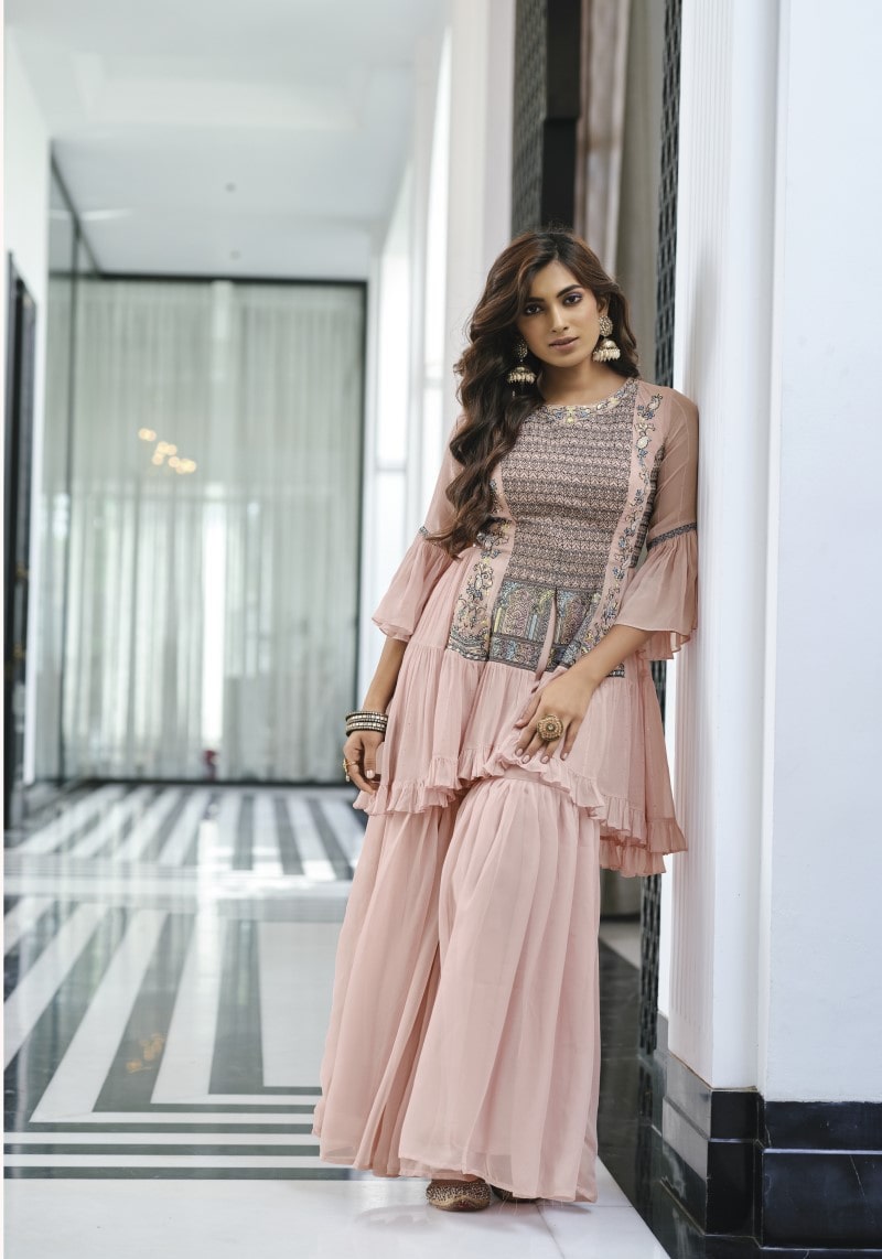 Buy Pink Designer Party Wear Faux Georgette Sharara Suit | Palazzo Salwar  Suits