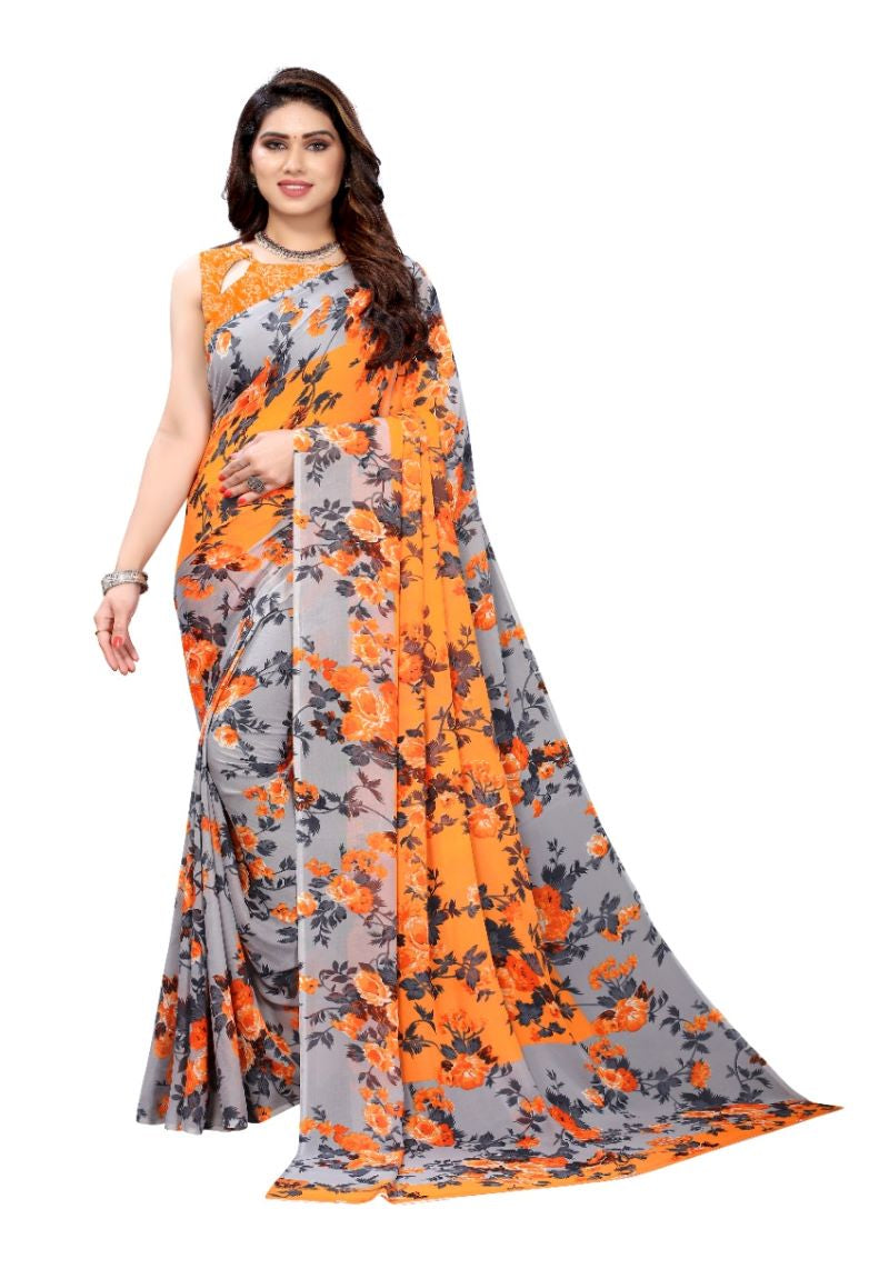 Floral Printed Georgette Saree With Blouse