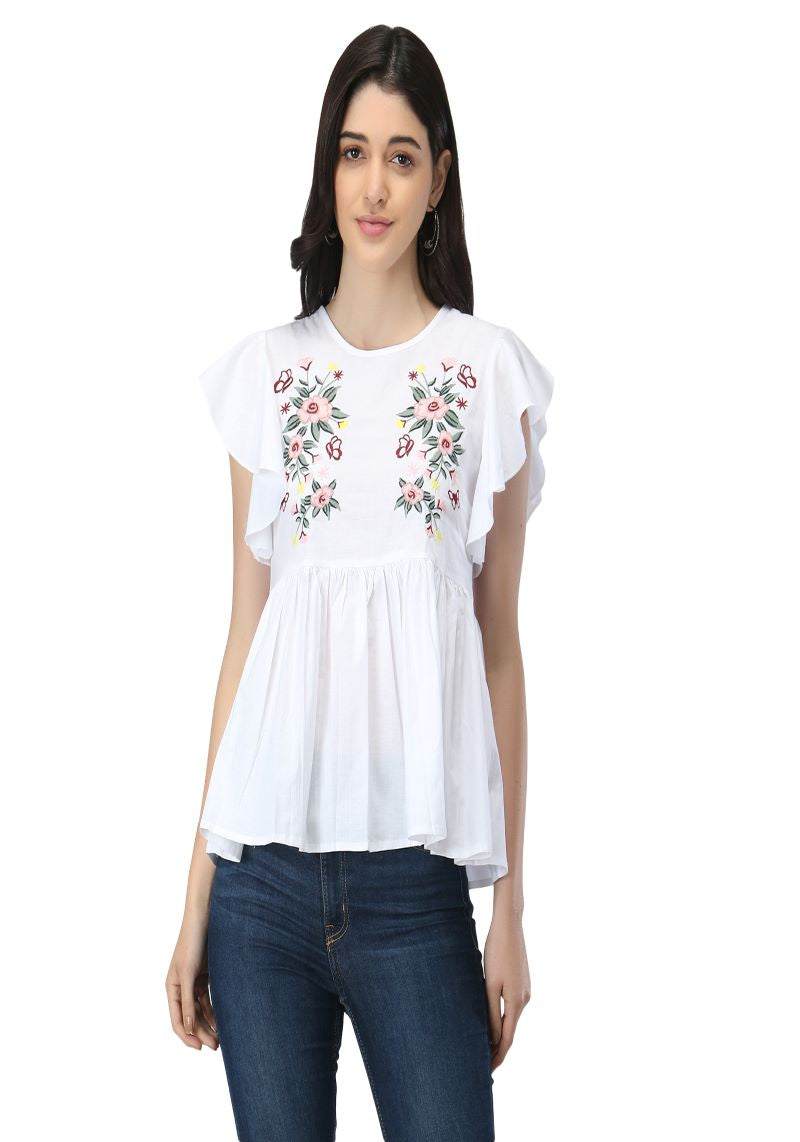 Women's White Embroidery Top