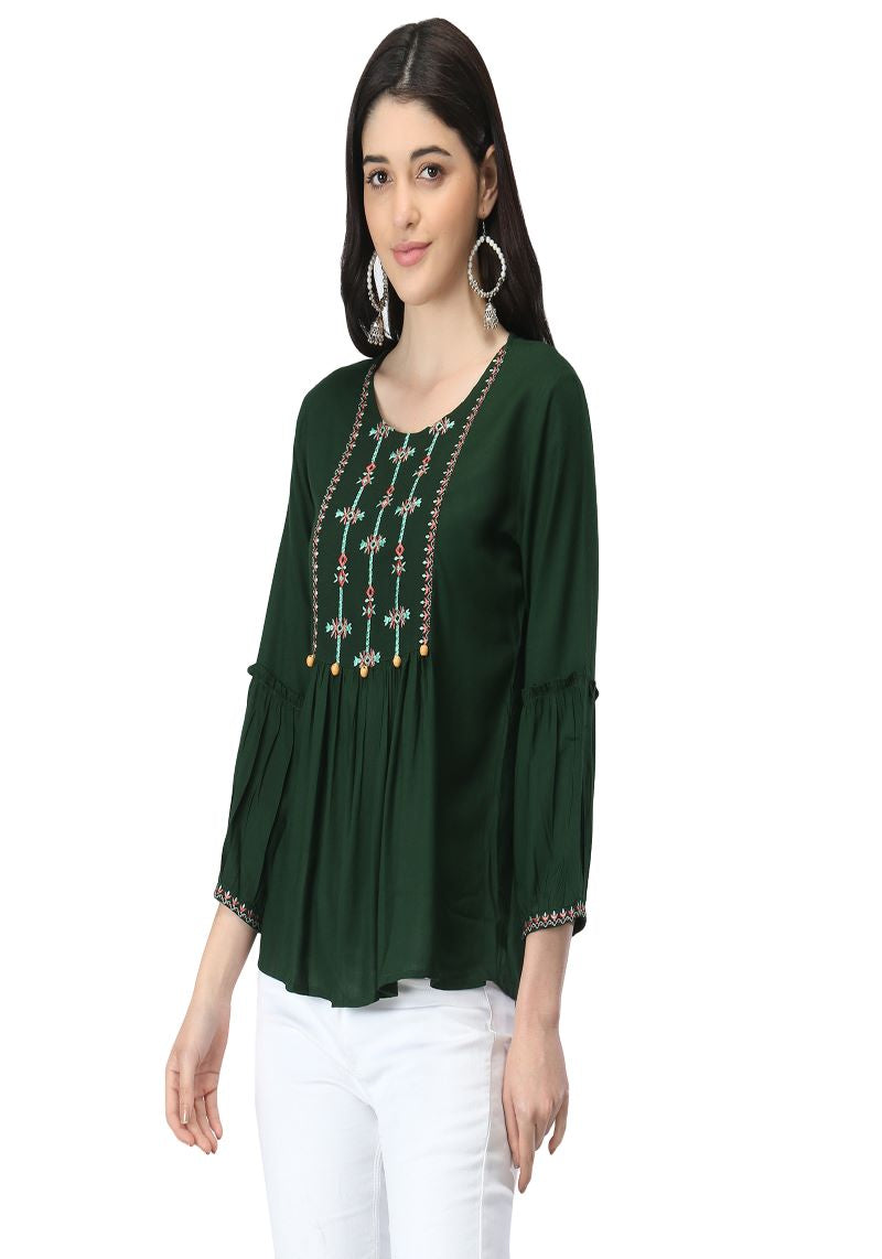 Women's Green Embroidery Top