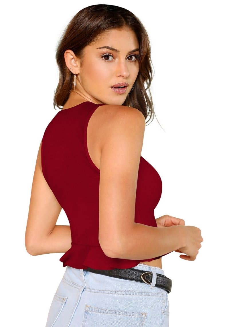 Round Neck Sleeveless Crop Top For Women