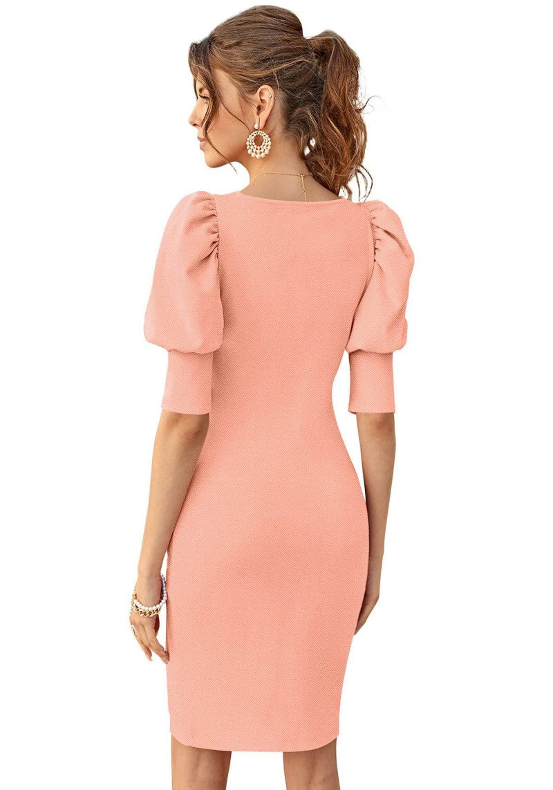Stylish Square Neck Tapered Puff Sleeve Bodycon Dress