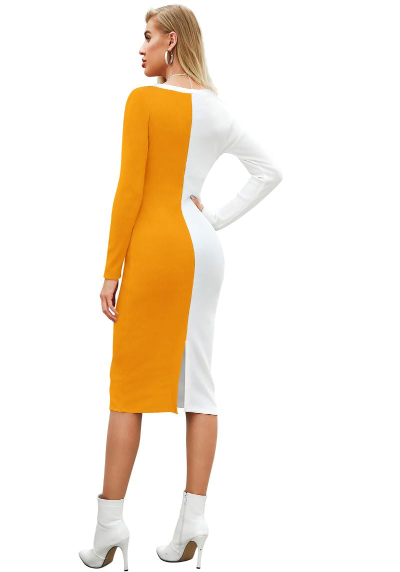 White and Orange Western Midi Dress Back Pose