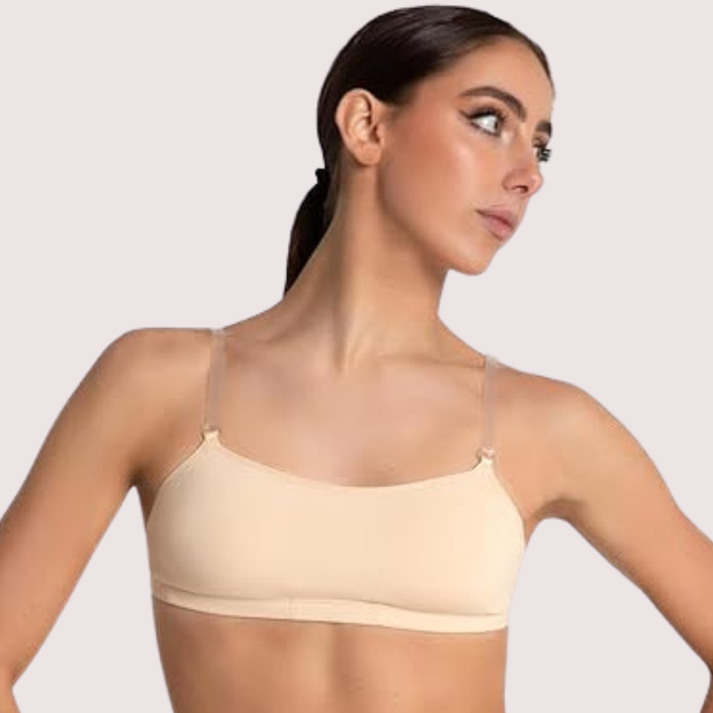 Sexy Tube Bandeau Bra with Transparent Straps in Nude