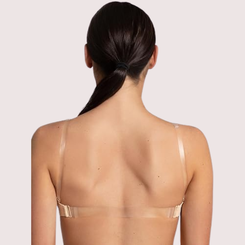Sexy Tube Bandeau Bra with Transparent Straps in Nude