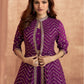 hot pink lehenga for festive wear, 
full sleeve embroidered ethnic jacket